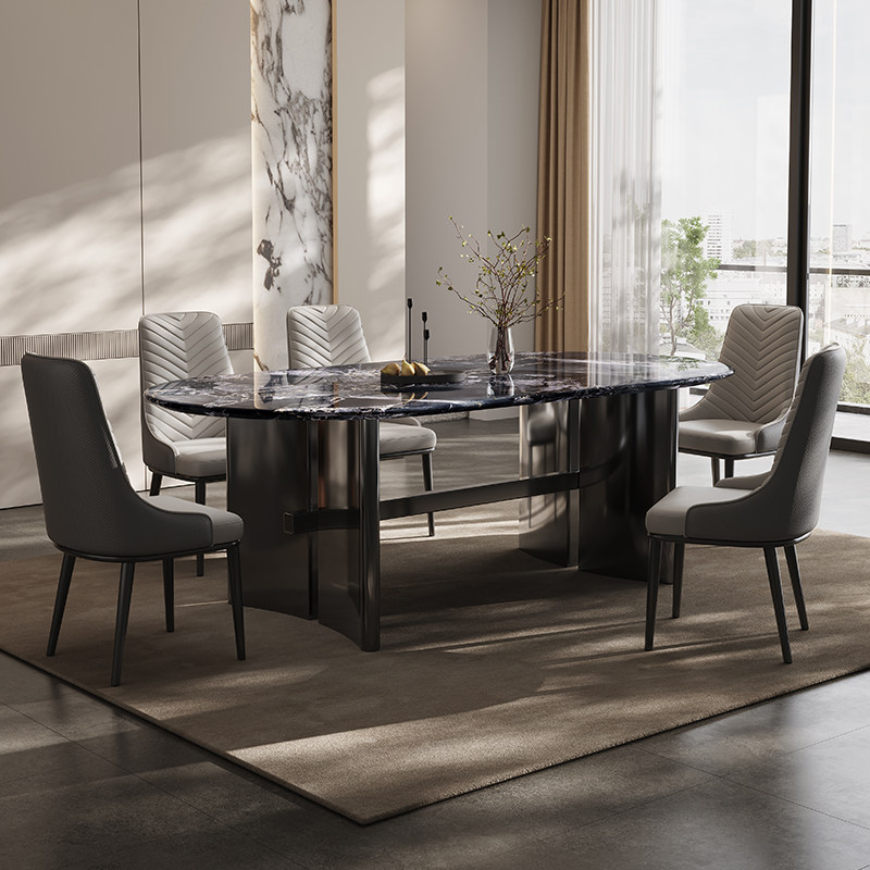 意式极简轻奢岩板餐桌椅子组合椭圆形不锈钢脚别墅家用餐厅饭桌子,住宅家具,岩板餐桌,淘宝优惠券,粉丝福利购,淘宝优惠卷