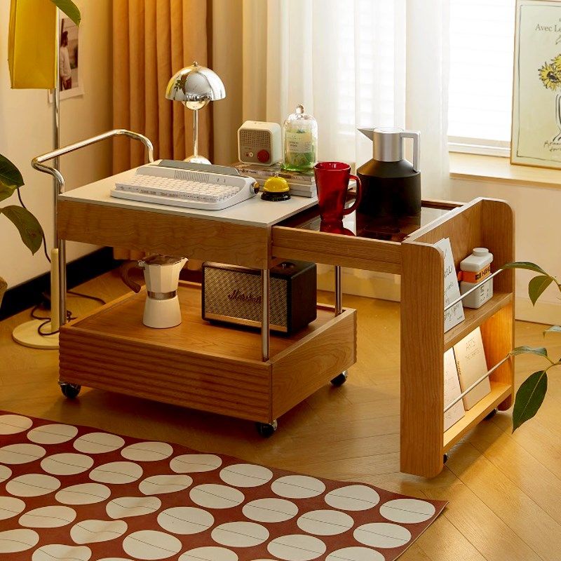 二黑本质茶几实木小桌子日式茶桌可移动小推车沙发边几岩板茶水柜,住宅家具,移动边几/推车,淘宝优惠券,粉丝福利购,淘宝优惠卷