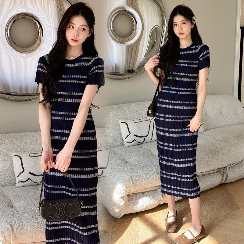 孕妇装夏装短袖条纹针织连衣裙2025新款孕妇裙夏季修身怀孕裙子夏,孕妇装/孕产妇用品/营养,连衣裙,淘宝优惠券,粉丝福利购,淘宝优惠卷