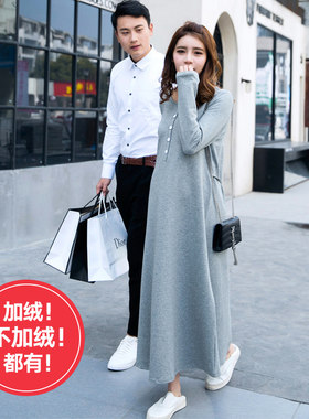 孕妇连衣裙秋装大码上衣2021秋冬加绒长裙孕妈长袖哺乳裙辣妈个性