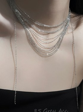 波光粼粼多层链条项链女高级感毛衣链小众设计感脖颈链网红锁骨链