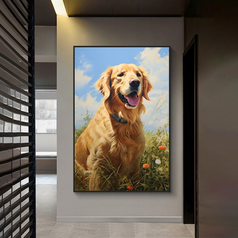 金毛犬动物狗狗宠物店装饰画萌宠客厅餐厅挂画玄关走廊卧室壁画图片
