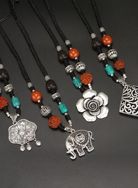 2021新款毛衣链长款百搭复古民族风项链锁骨链挂件女衣服配饰仿银