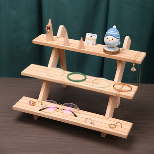 新款实木耳环陈列架桌面首饰架手办收纳展示台公仔娃娃摆摊饰品架