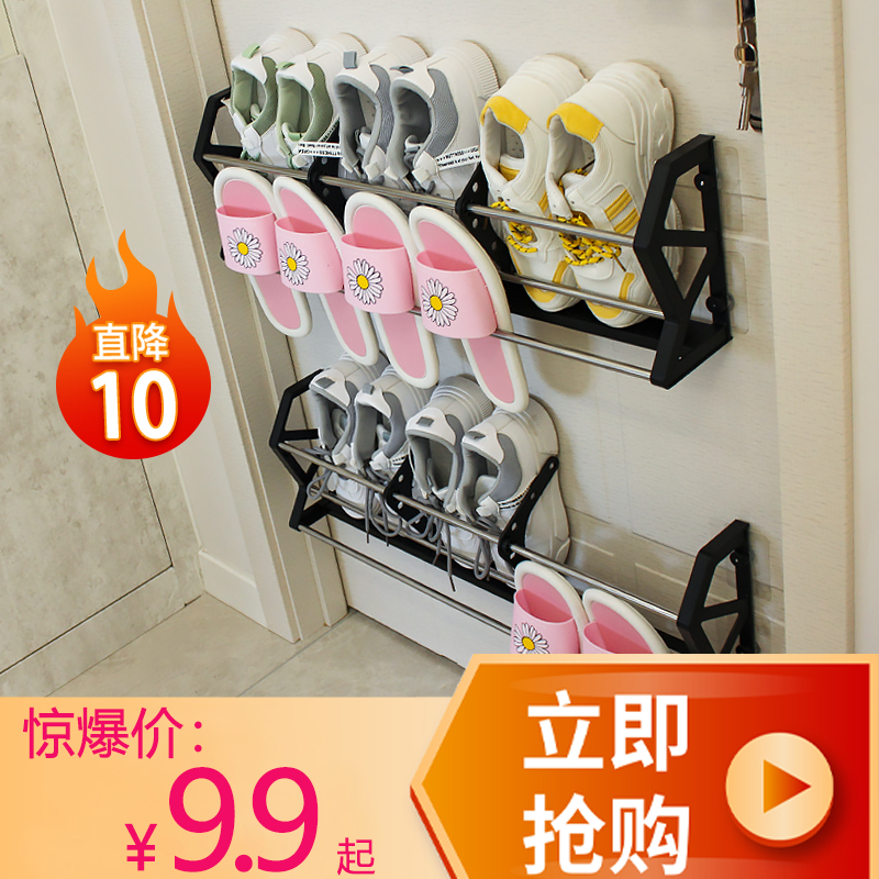 挂式简易小型收纳鞋架门后双层门上免安装鞋柜门口粘贴吸壁式鞋架