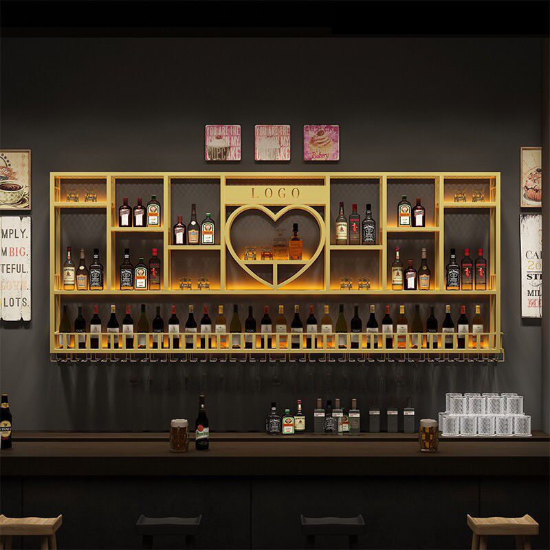 酒吧吧台壁挂式酒架酒柜靠墙餐厅前台铁艺展示架红葡萄酒架工业风