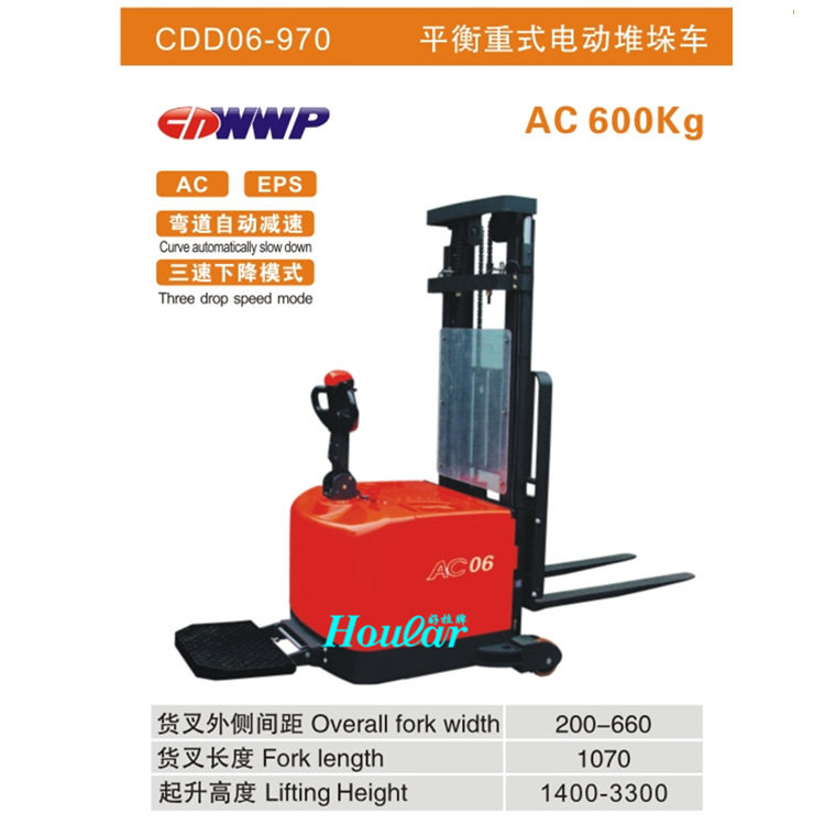 合力CDD06-970平衡重式堆高车站驾式无支腿全电动升降叉车堆垛车