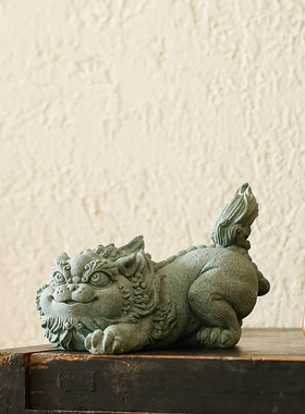创砂国潮招财瑞兽貔貅意对桌面摆件家居书房博古架青一子装饰