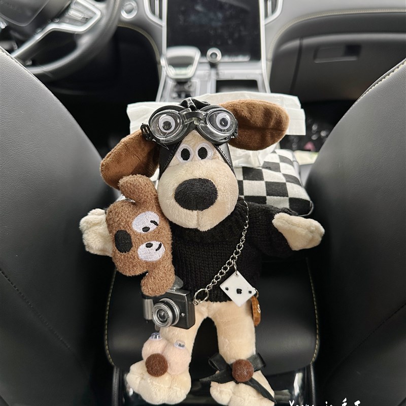 可爱狗狗车载纸巾盒扶手箱车用抽纸盒悬挂式多功能汽车装饰车摆件