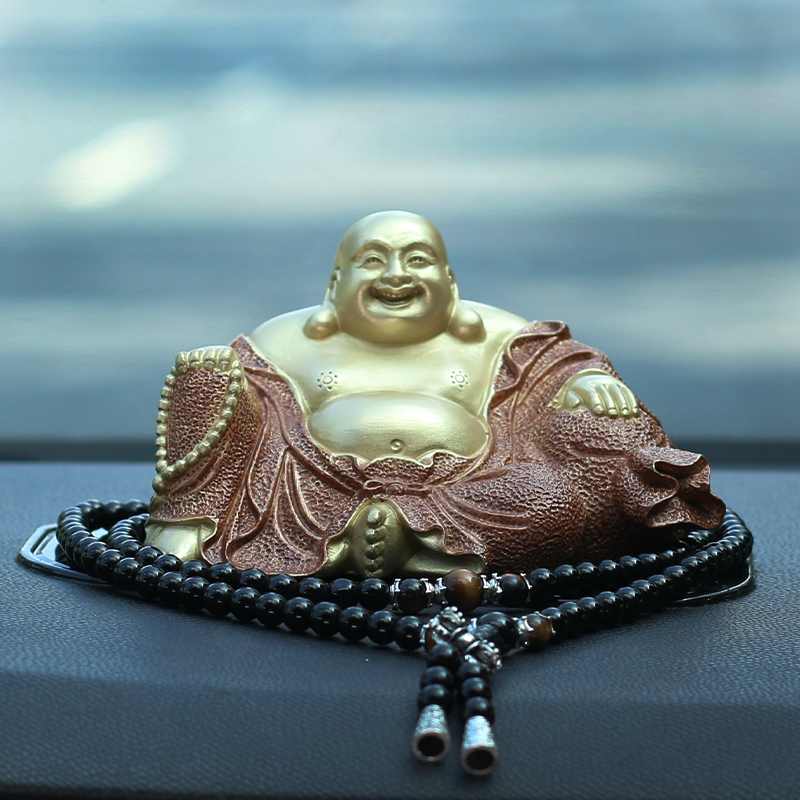 铜高端汽车中控台摆件车内装饰用品车载笑佛保平安创意男女