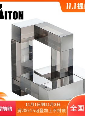 简约现电镀金属透明几何摆件 样板间客厅茶几桌面软装饰品