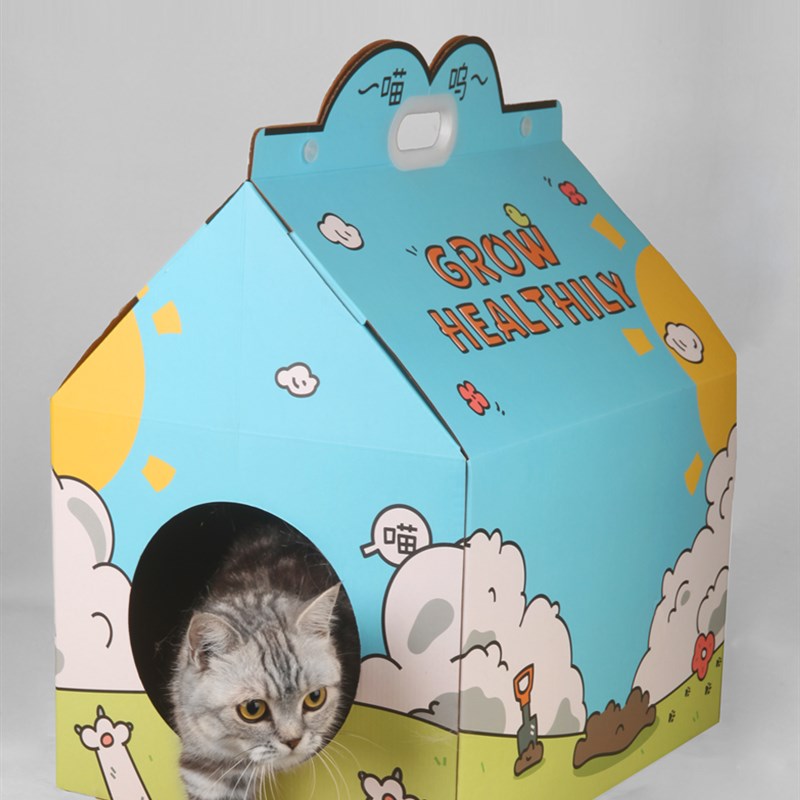 月饼喵夏日冲浪牛奶盒子猫窝半封闭四季纸箱猫爪板幼猫咪躲避屋