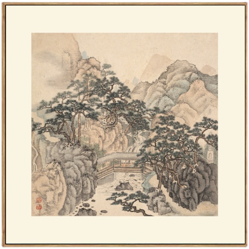 清樊圻山水册卷轴新中式装饰画山水画客厅沙发玄关茶楼挂画名人画
