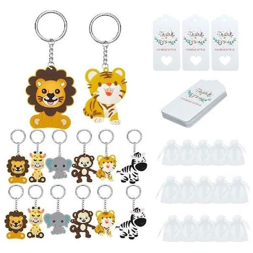 30pcs Party Favors Cute Jungle Animal Keychains Set With