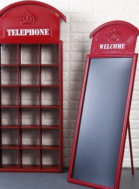 复古铁艺留言板电话亭黑板创意咖啡厅装饰壁挂橱窗落地摆件