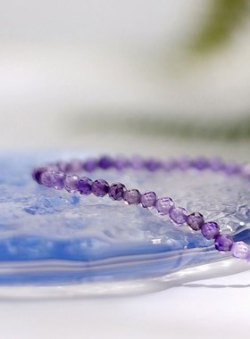 极细紫色水晶项链女轻奢小众串珠紫水晶超闪叠戴颈链锁骨链高级感