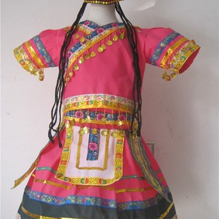 儿童民族环保表演服创意蓝色苗族红新疆傣族演出服亲子装男女款手