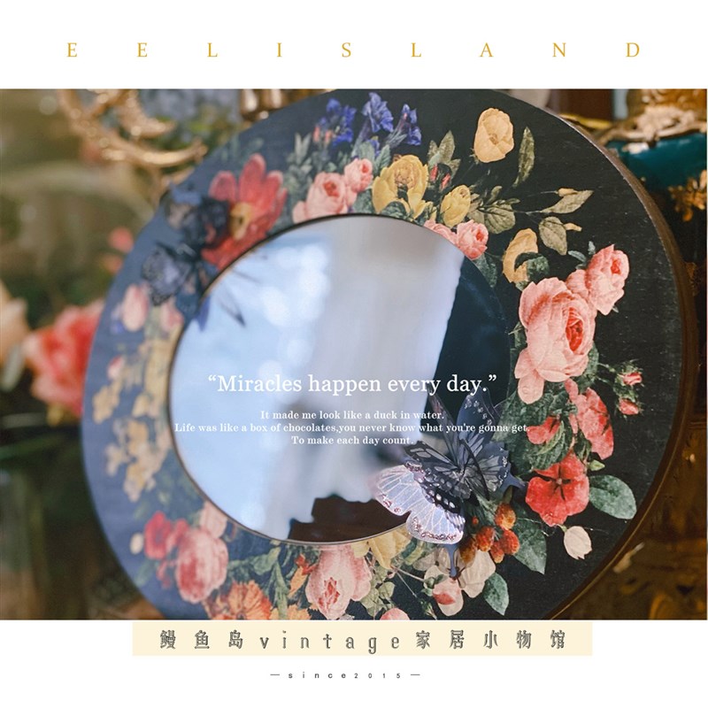 原创vintage中古风欧式复古立体蝴蝶装饰画卧室花卉镜子挂件装饰图片