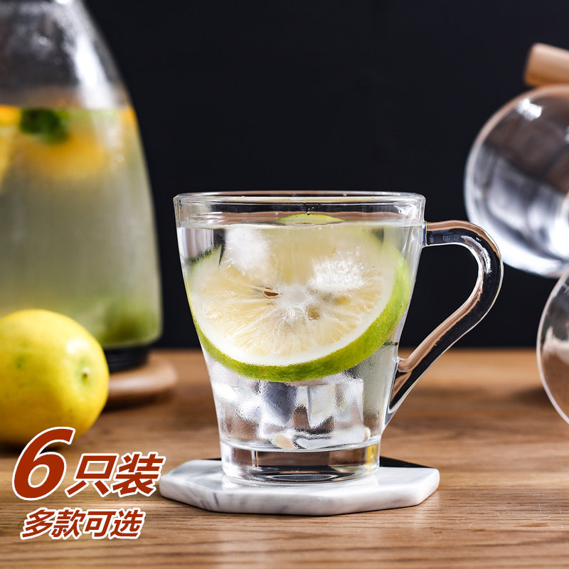 家用玻璃杯套装6只装耐热带把杯开泡茶果汁咖啡花茶杯,餐饮具,玻璃杯,淘宝优惠券,粉丝福利购,淘宝优惠卷