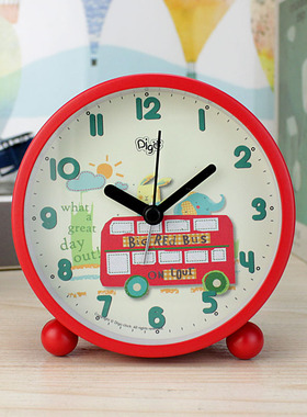 小卡铃女孩学生闹钟静音头床男孩小汽车卧室儿童专用闹通可爱红色