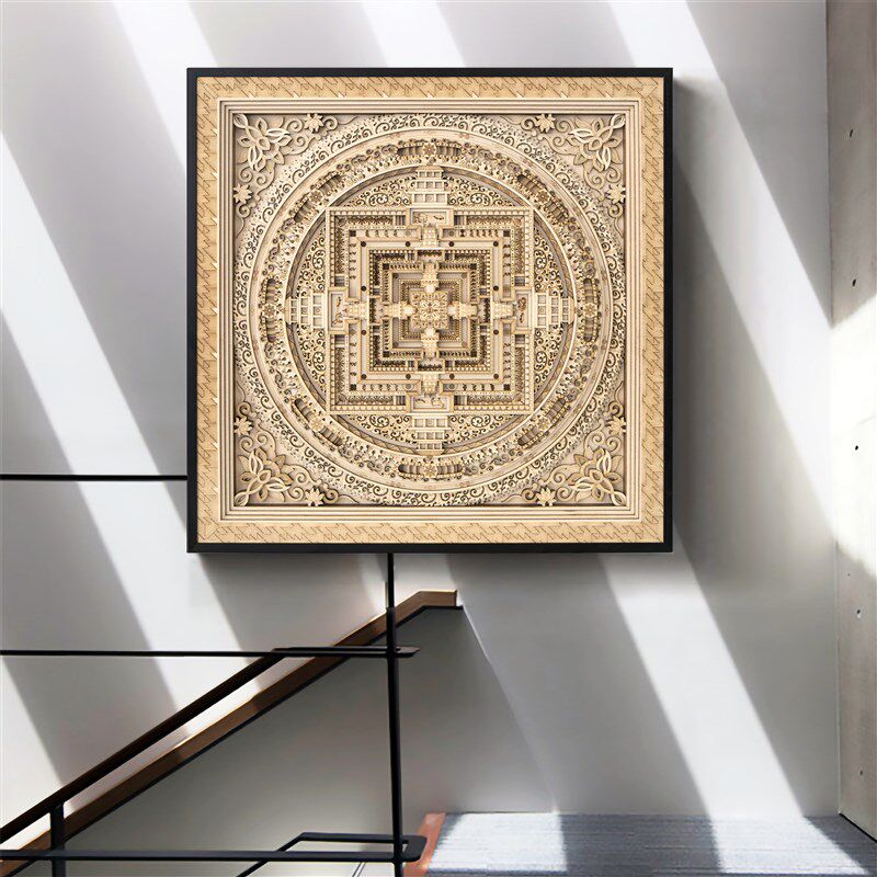 新中画客厅玄关墙面装饰曼轮罗时陀金刚坛城挂式装饰