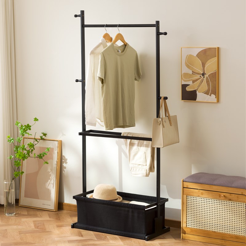 卧室落地阳台家用挂衣架移动晾衣杆楠竹衣帽架柜房间收纳子