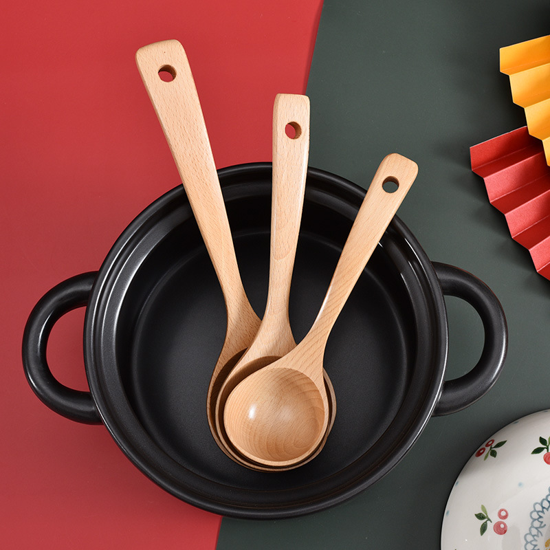 榉木家用大号盛汤木勺子喝汤盛粥火锅勺定制创意木质长柄大汤勺