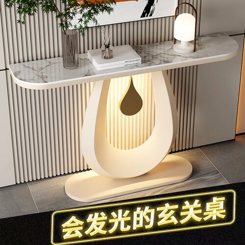 奶装风玄关桌现道约入户门厅油饰柜客厅靠墙走廊过简岩板端景台