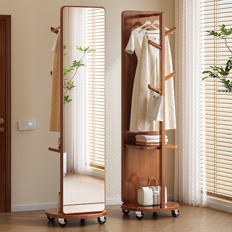 实木旋转全身镜落地镜家用衣架落地衣帽镜子一体卧室试衣化妆穿衣,住宅家具,衣挂一体镜,淘宝优惠券,粉丝福利购,淘宝优惠卷
