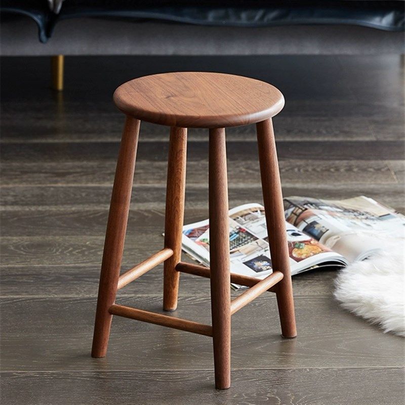 北美黑胡桃木圆凳实木高脚凳简约现代酒吧椅家用日式吧台椅子凳子,住宅家具,家用高脚椅,淘宝优惠券,粉丝福利购,淘宝优惠卷