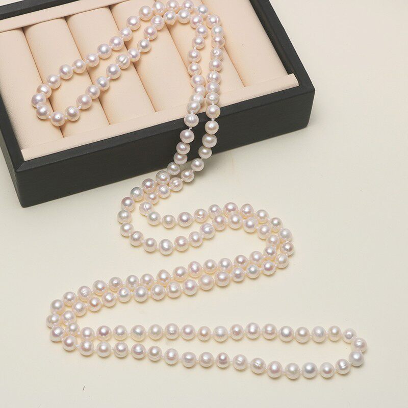 正品天然淡水真珍珠秋冬毛衣链女时尚宫廷气质长款项链多圈送女友