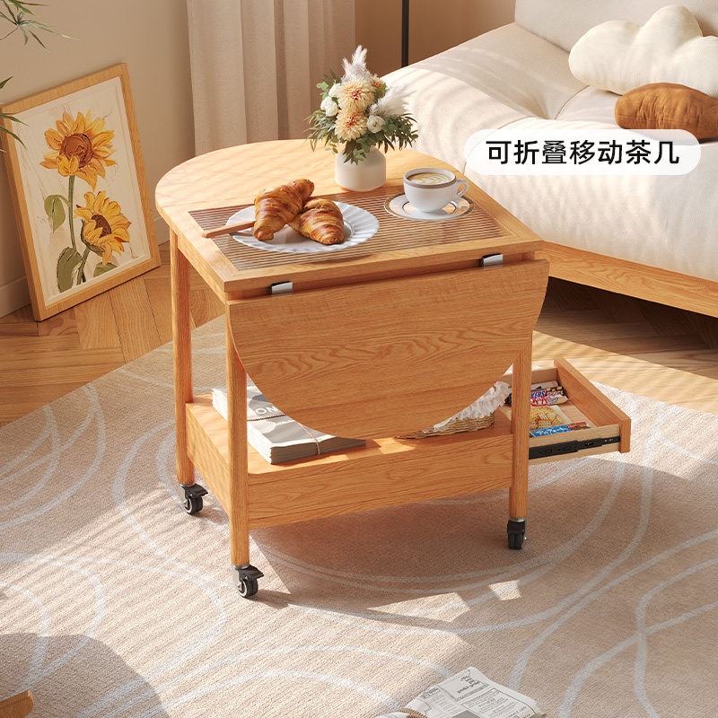 可移动折叠茶几日式原木风实木小户型客厅茶桌沙发边几带轮小推车,住宅家具,移动边几/推车,淘宝优惠券,粉丝福利购,淘宝优惠卷