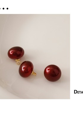 简约车厘子红馒头珍珠纽扣 暗红色旗袍汉服衬衫上衣针织开衫扣子