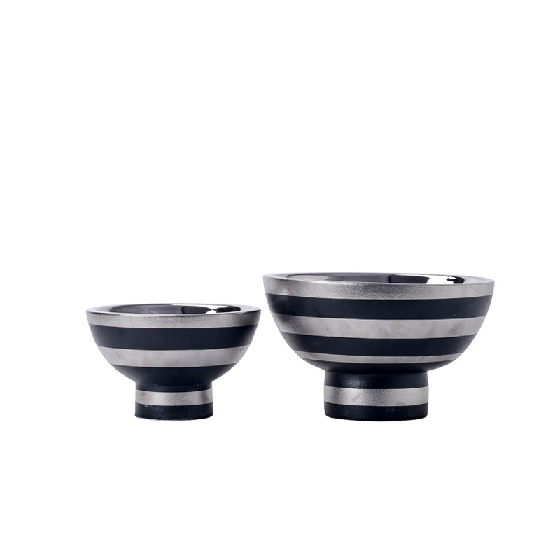 现条纹陶瓷花盆花器 客厅餐桌样板房软装摆件 高脚花瓶果盘,家居饰品,装饰摆件,淘宝优惠券,粉丝福利购,淘宝优惠卷