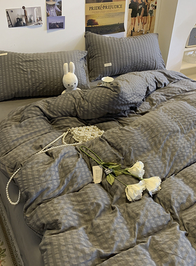 NS时尚灰色泡泡纱床上用品床笠床单人宿舍