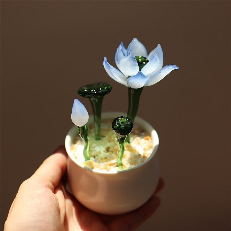 办公桌面小摆件琉璃工艺礼品摆饰植物盆栽荷花艺术家居装饰品中国,家居饰品,桌面摆件,淘宝优惠券,粉丝福利购,淘宝优惠卷