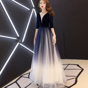 黑色晚礼服裙指挥新款宴会主持人气质大合唱团演出服装女成人长款