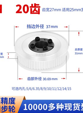 免键同步轮5M20齿AF齿宽27内孔5 6 8 1012胀紧套现货皮带同步带轮