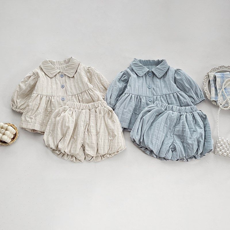 女童春秋装森系套装2025新款女宝宝翻领外套上衣婴儿洋气宽松短裤,童装/婴儿装/亲子装,套装,淘宝优惠券,粉丝福利购,淘宝优惠卷