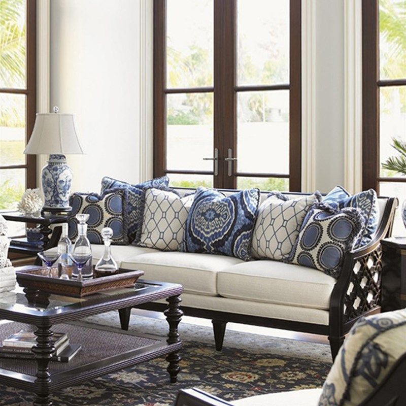 美式乡村实木沙发布艺田园编藤沙发组合三人艺术白橡木轻奢简约,住宅家具,实木沙发,淘宝优惠券,粉丝福利购,淘宝优惠卷