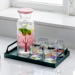 北欧冷水壶玻璃水壶家用水杯套装大容量客厅冰水壶凉水壶带托盘