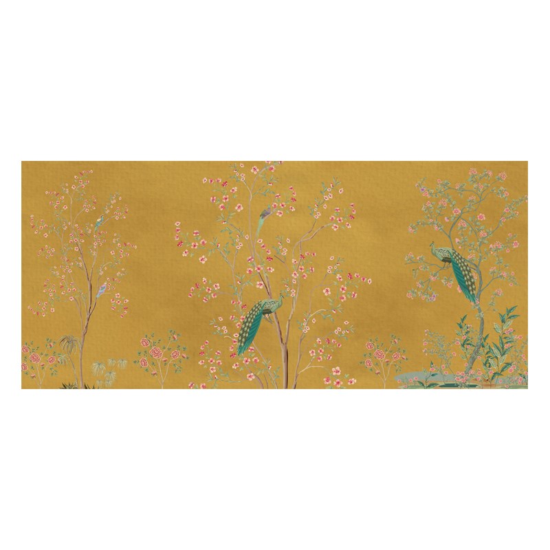 中式复古孔雀花鸟墙纸酒店卧室床背装饰墙布沙发背景定制壁画壁布图片
