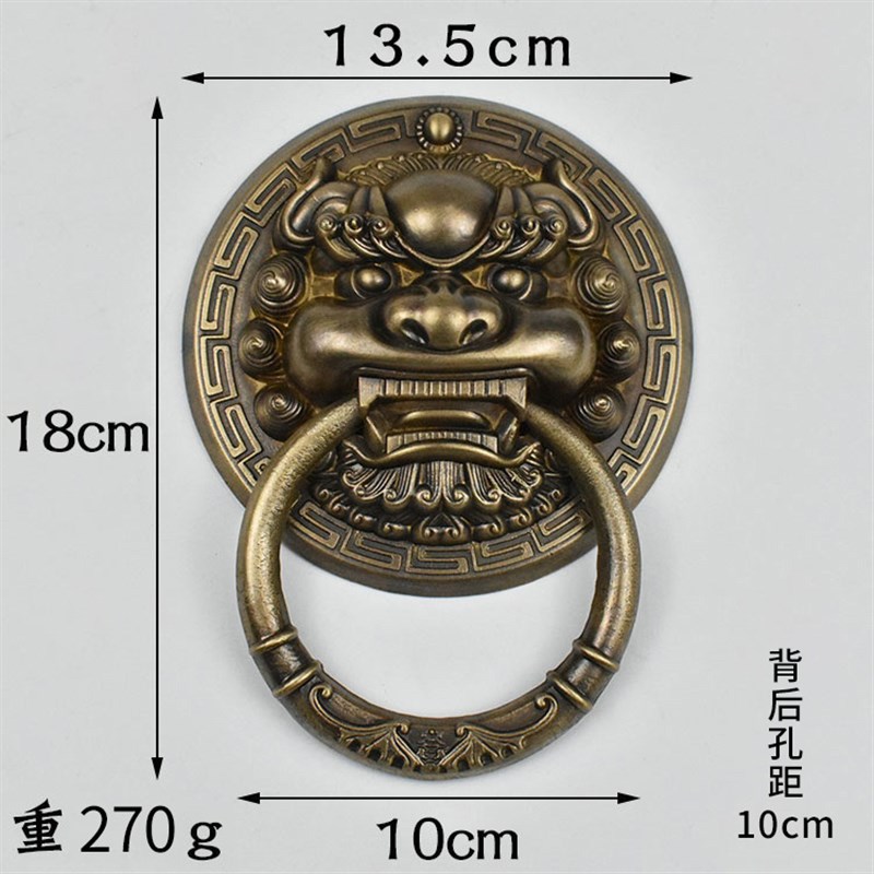 #纯铜兽头门环免打孔仿古大门拉手大拉把粘贴麒麟头狮子头虎头把