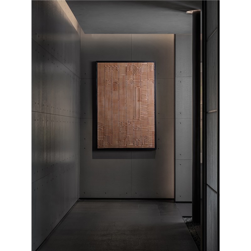 酒店样板间抽象艺术木雕画客厅玄关装饰画侘寂风走廊过道立体挂画图片
