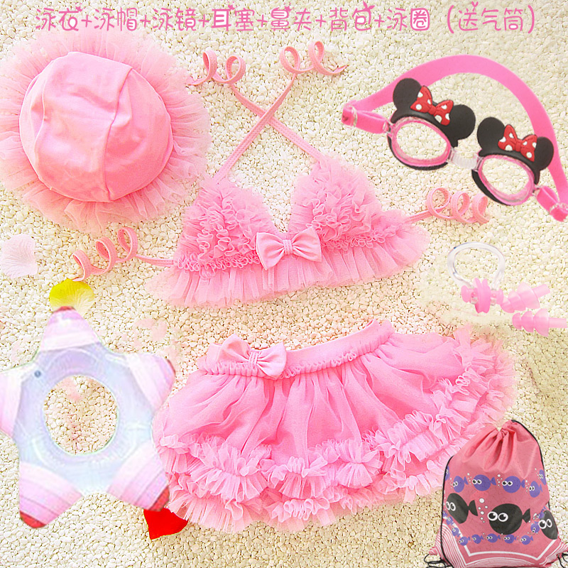 儿童游泳衣女孩幼儿宝宝蕾丝分体裙式可爱比基尼学生女童公主泳装