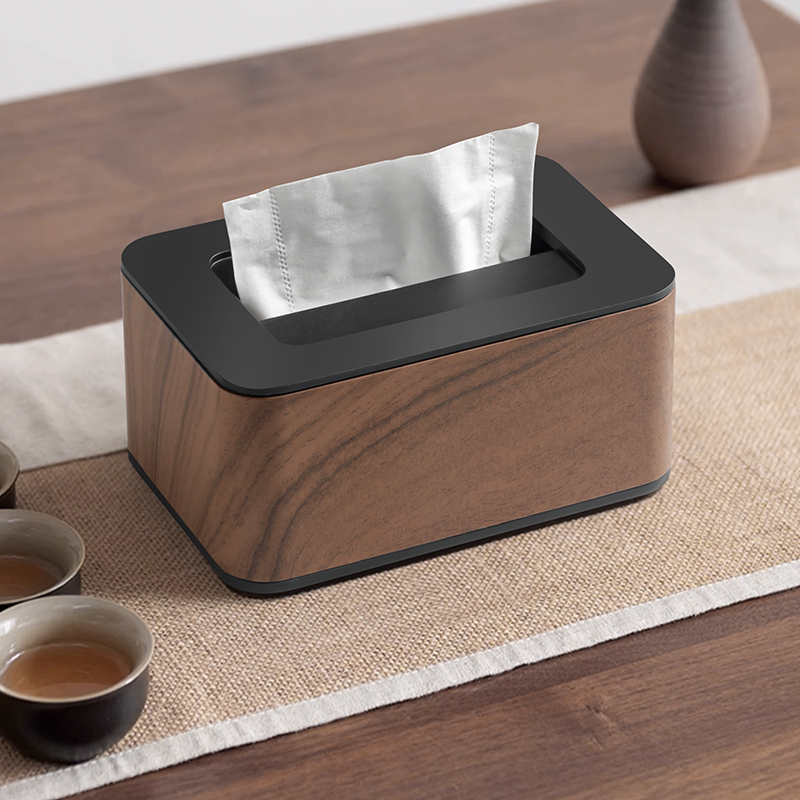 新款简约胡桃木色磁吸收纳纸巾盒客厅酒店卧室桌面轻奢抽纸盒