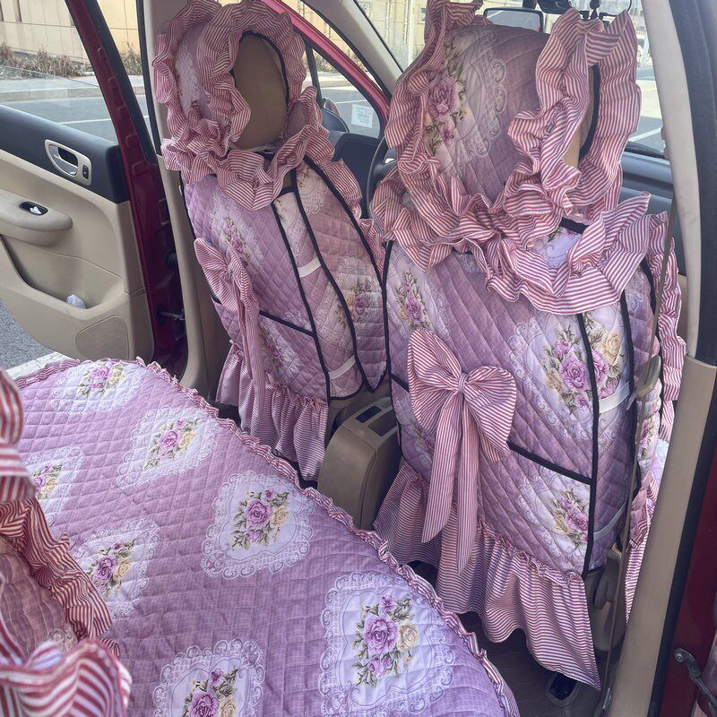 订做女神款花边四季通可汽车坐垫套女士田园蕾布丝艺用爱座垫座套