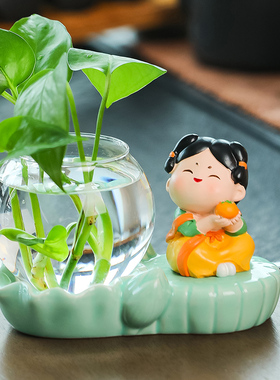 唐客厅装饰桌面小摆件绿萝水培器皿花瓶插花创意水养植物花器