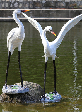 玻璃钢仿真仙鹤雕塑户外花园林景观水池假山造景装饰丹摆白鹭顶件