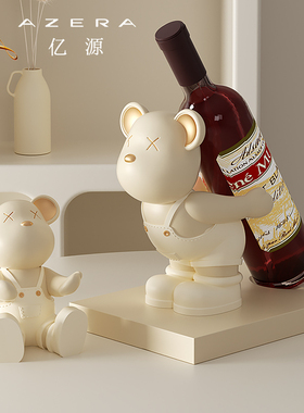 创意暴熊力红酒架奶油风装饰品摆件摆奢客厅餐边柜轻设